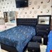   سرویس خواب دونفره ابعاد 200×160×115جنس ملامینه تمام پا چه ای شامل: تخت دونفره ،۲تاکفی تخت، ۲تا پاتختی، میز آرایش،قاب آینه،صندلی دارای رنگبندی برای پارچه امکان تغییر در سایز تخت خواب 