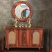 میز کنسول و آینه مدل حصیری جنس نما mdf وکیوم و بدنه ملامینه ابعاد 120×80×35سه درب و سه طبقه پایه های گلدونی دارای رنگبندی  