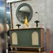  میز کنسول و آینه مدل حصیری جنس نما mdf وکیوم و بدنه ملامینه ابعاد 120×80×35سه درب و سه طبقه پایه های گلدونی دارای رنگبندی 